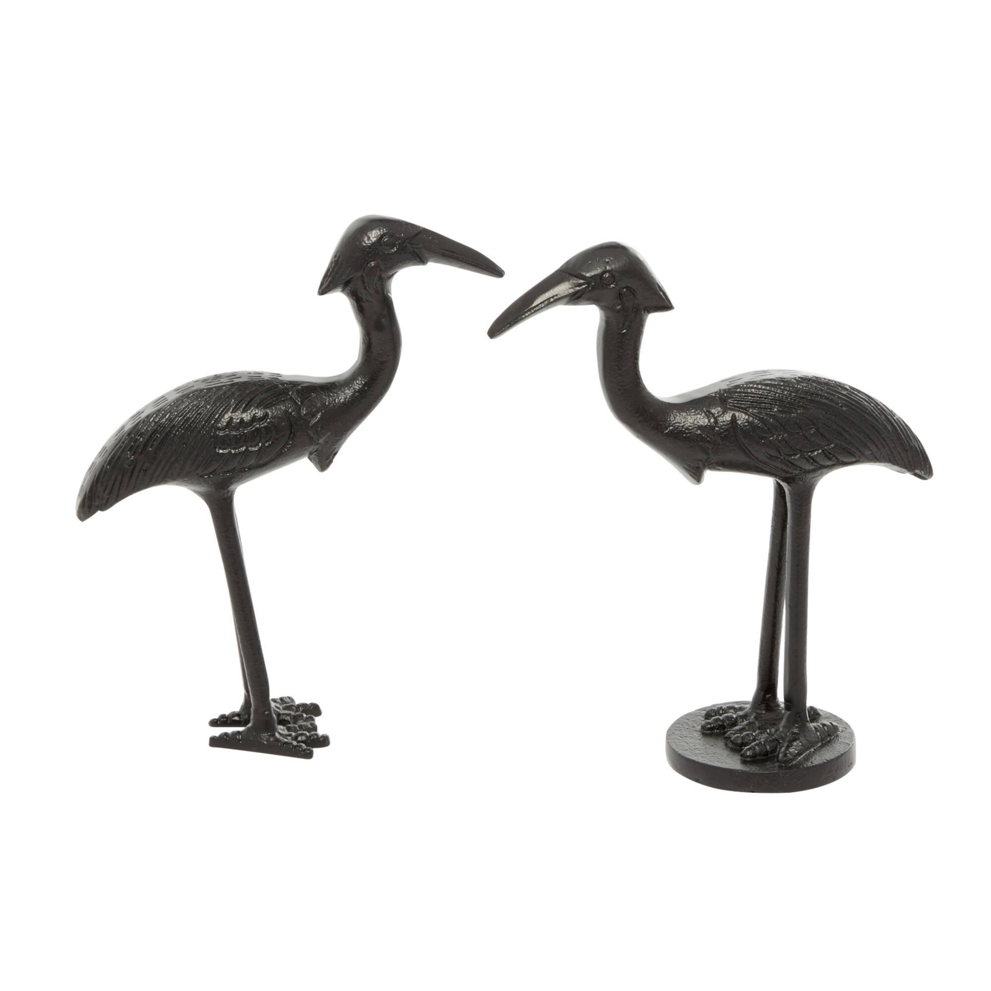 Set of 2 Black Aluminum Traditional Bird Sculpture, 7" x 9"